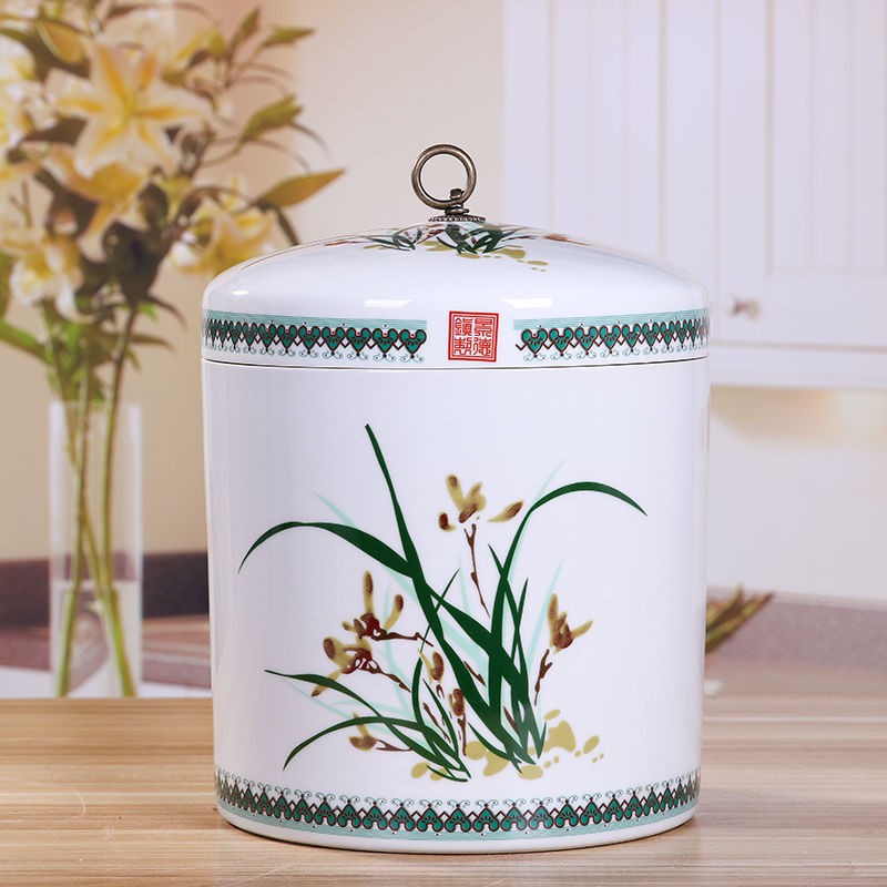 Thùng gạo Jingdezhen Hũ gia đình 5 kg 10 hủ nhỏ bằng sứ có nắp chống ẩm -Xy lanh đựng dầu côn trùng Trà Caddy