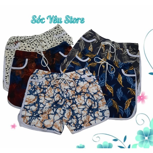 Quần đùi nữ mặc nhà, vải thun, chạy viền, đủ họa tiết có dây rút