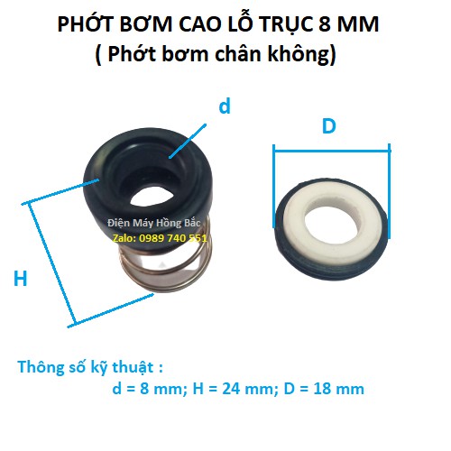 Phớt bơm 8mm cao - phớt lò xo trục 8mm