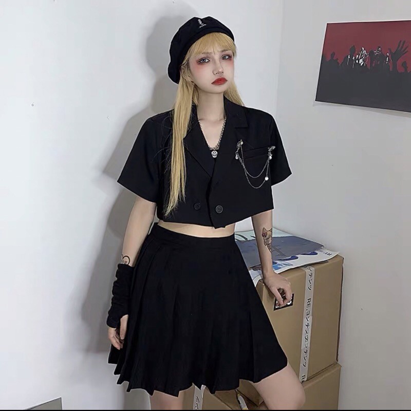 ÁO VEST CROPTOP 2 LỚP TAY NGẮN CỰC TRENDING 🕷