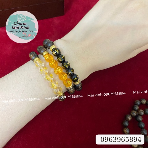 [8mm size nữ] Vòng Tay Trầm Hương Tốc Và Sánh Đá Tây Tạng Tròn - Vòng tay gỗ tự nhiên nam nữ phong thủy