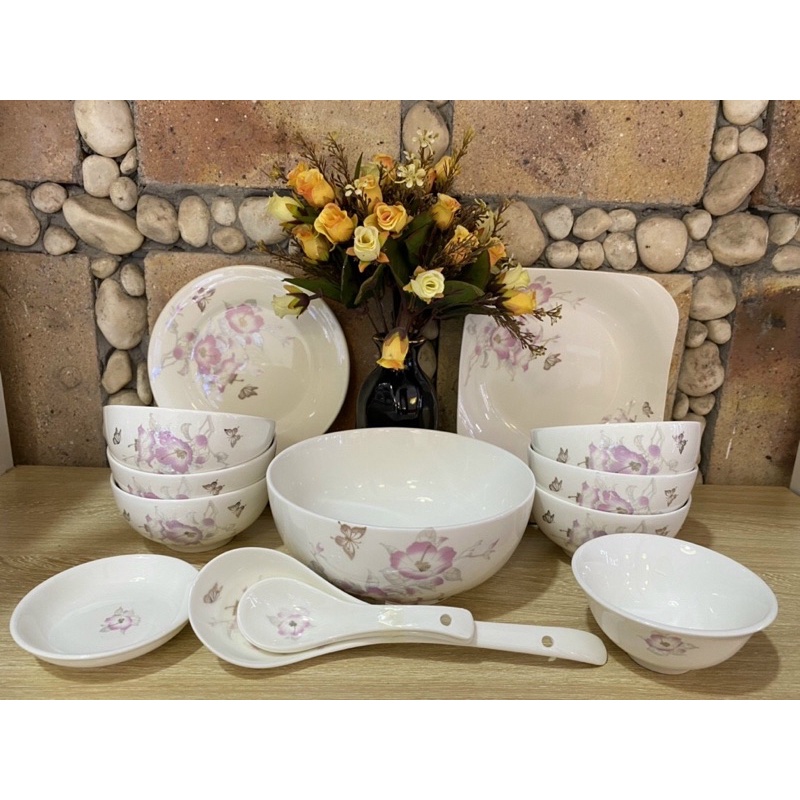 Bát đĩa kèm hộp quà tặng chuẩn bộ như hình 100% Bộ bát tràng cao cấp gốm sứ