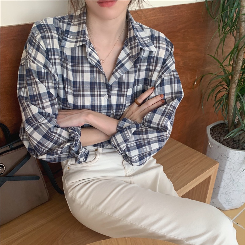 Áo sơ mi PEPPERMINT 46199 tay dài họa tiết kẻ sọc trẻ trung thời trang