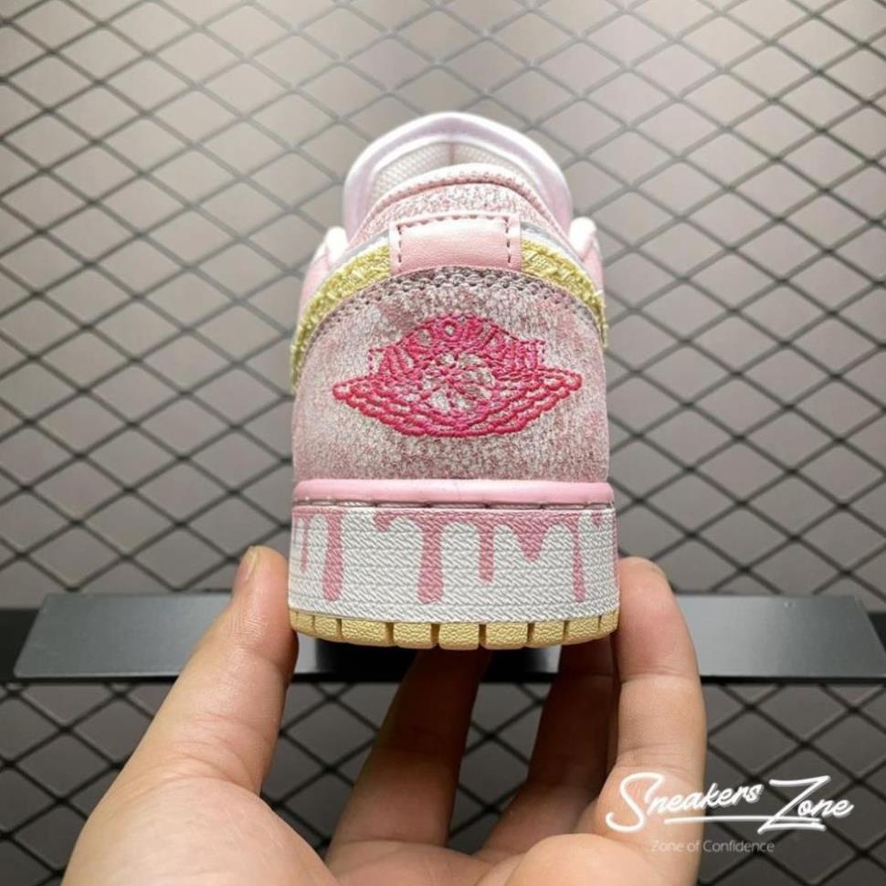 Giày Jordan low paint drip màu hồng, Giày sneaker jodan nữ hồng giọt sơn siêu hot Full Box Bill xả- .