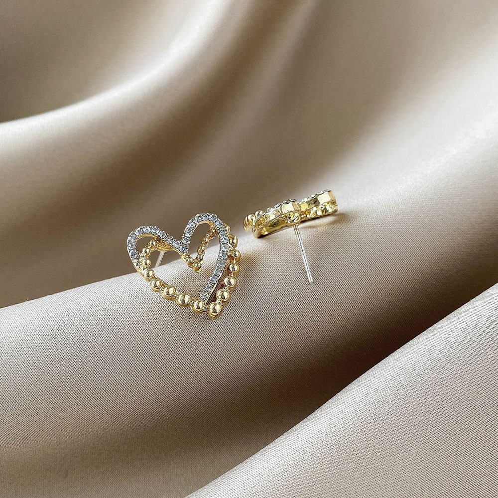 Hoa Tai Hình Trái Tim Đính Đá Phong Cách Retro Thời Trang