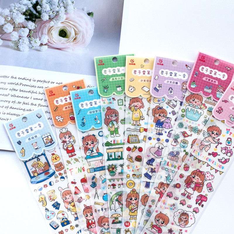 Tập sticker tự cắt hoạ tiết siêu dễ thương, dùng để trang trí sổ, kệ bàn học, sticker phong cách Hàn Quốc siêu bám