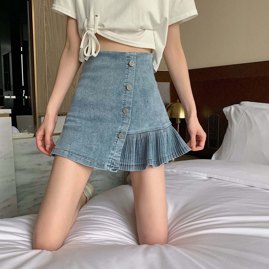 Chân váy jean Chữ A Lưng Cao Thời Trang Mới