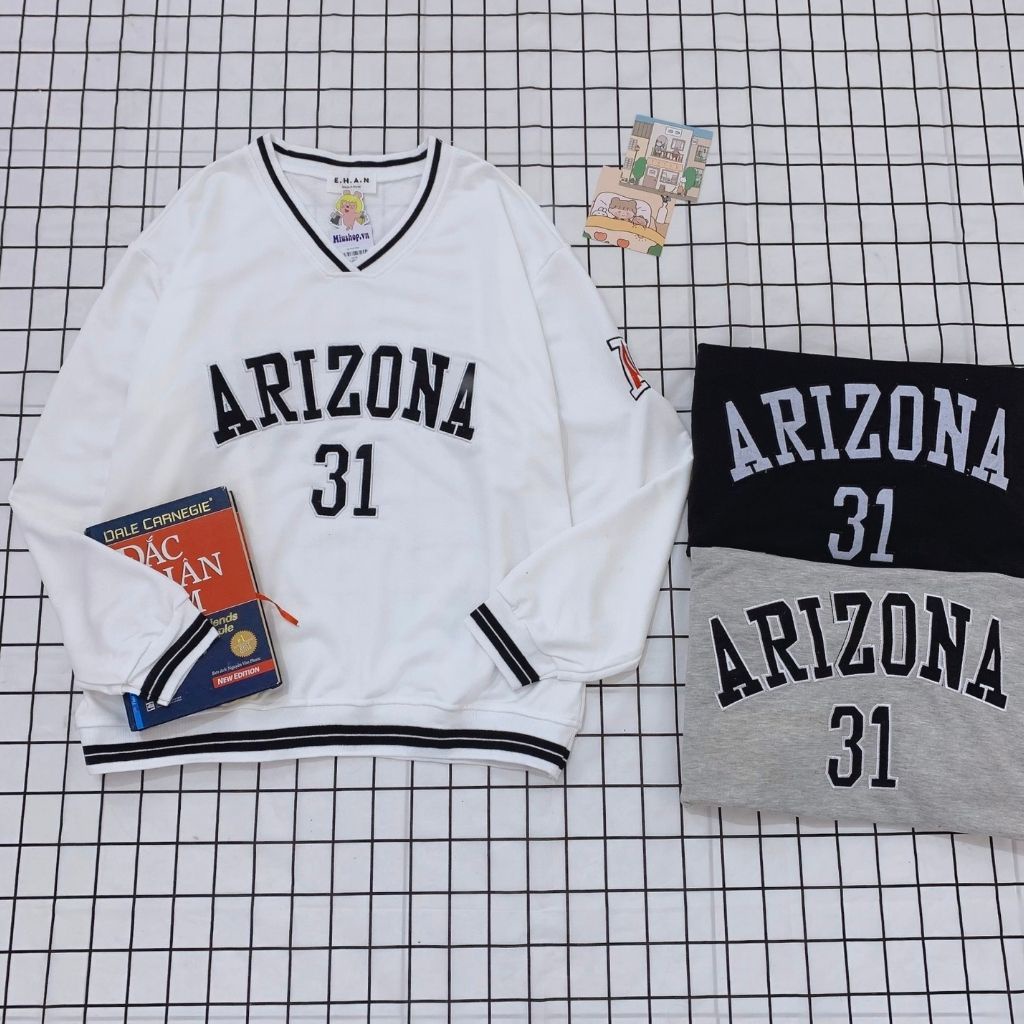 Áo Sweater bóng chày in chữ Arizona viền cổ thời trang - Xàm Xí Shop