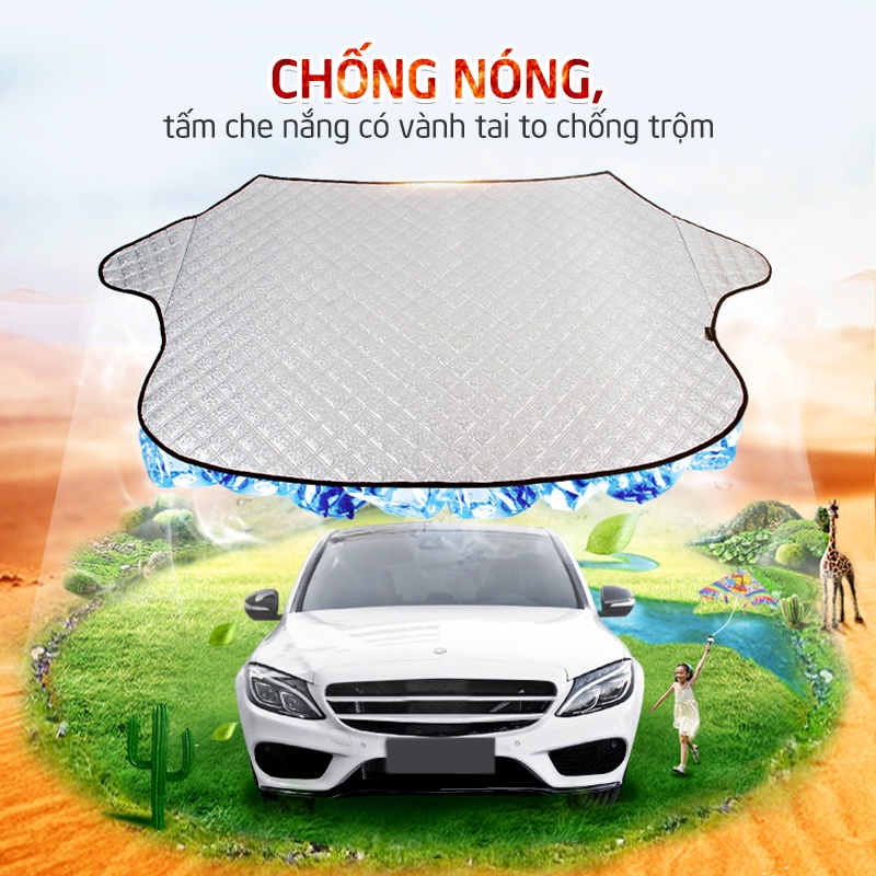 Tắm che nắng kính lái xe ô tô Tráng Nhôm, Phản Quang, Chống Nắng, Chống Nhiệt, Chống Gió Bụi - Loại dày 3 lớp cao cấp.