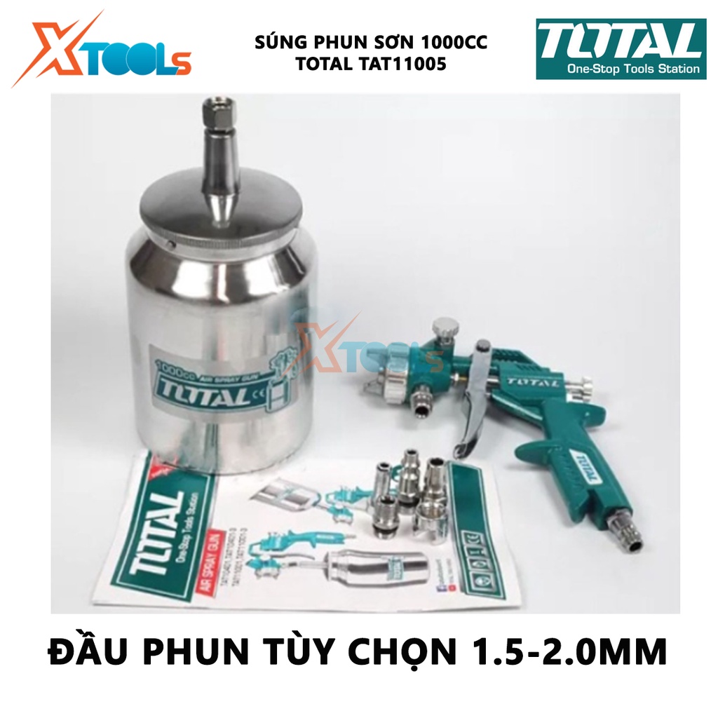 Súng phun sơn Total TAT11005 Máy phun sơn cầm tay Đầu vòi 1.5mm Áp lực: 3-4bar Mức tiêu thụ 4.2-7.1cfm [XTOOLs]