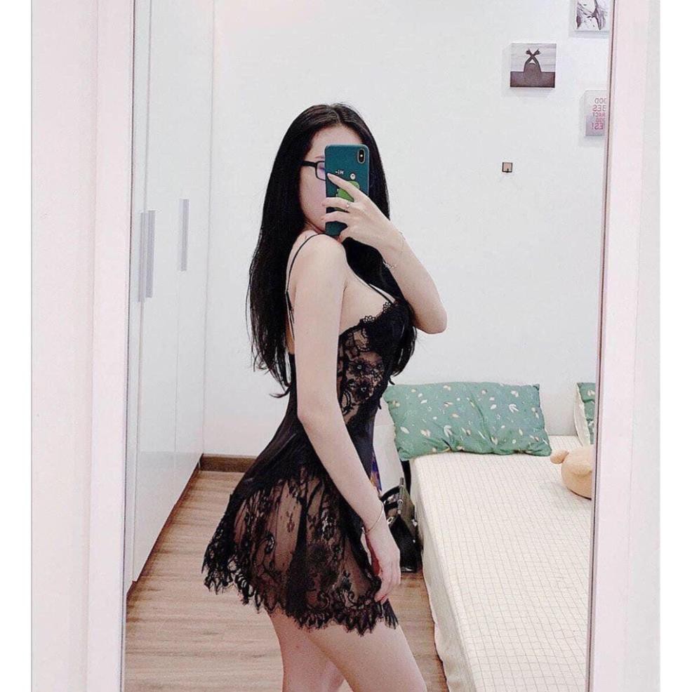 Váy ngủ sexy phối ren hông cao cấp xuyên thấu một bên với màu hồng xinh xắn | BigBuy360 - bigbuy360.vn