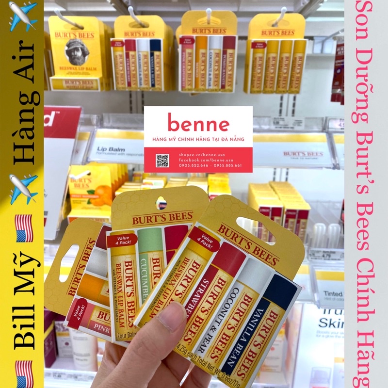 [🇺🇸Bill Mỹ] Son dưỡng môi Burt's Bees Natural Lip Balm của Mỹ