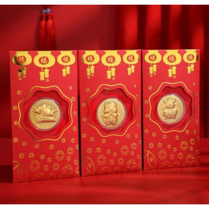 LÌ XÌ Trâu VÀNG  sang chảnh -  FREESHIP 1 Bao Lì Xì Thần Tài 1 Hộp đồng xu Trâu vàng may mắn
