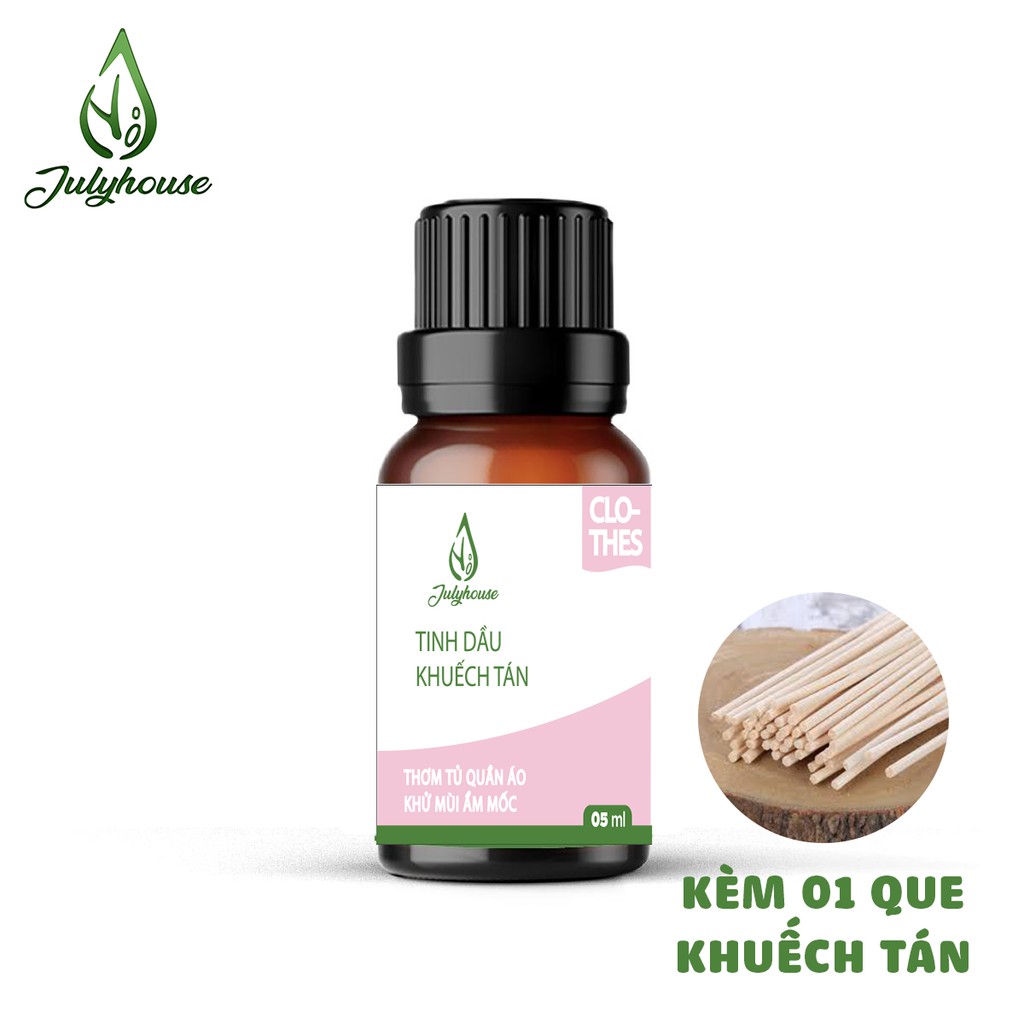 Bộ Khuếch tán thơm Tủ Quần Áo khử mùi ẩm mốc chiết xuất từ tinh dâu Gỗ Hồng, Đinh Hương, Bạc Hà 5ml JULYHOUSE
