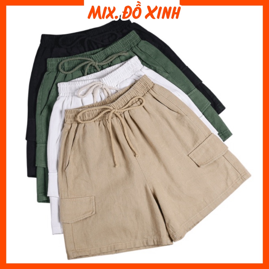 Quần short kaki nam nữ Thu Hà quần đùi freesize có nắp túi form rộng ống suông QH.50