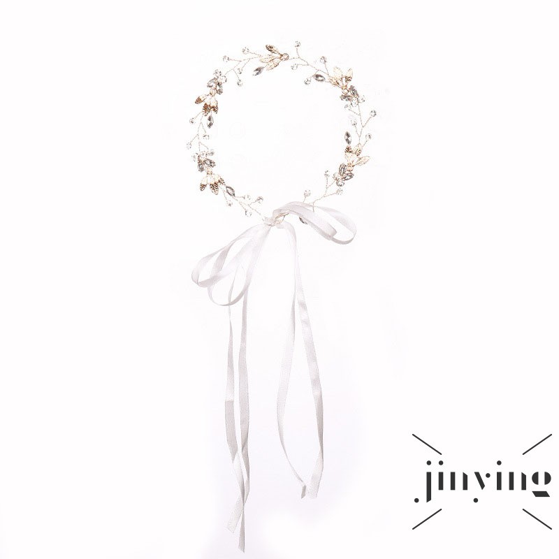 GETNOIVAS Băng đô vương miện Tiara cột dây hình hoa lá trang trí tóc cho cô dâu xinh đẹp