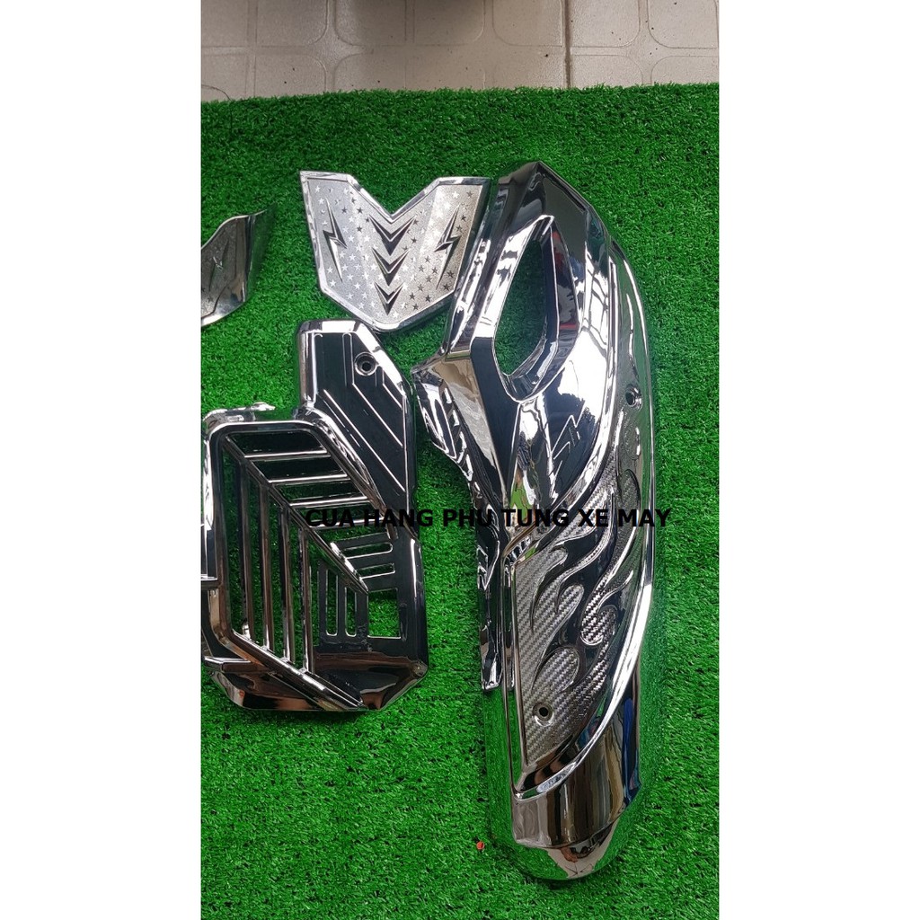 Trọn bộ 5 món Ốp pô + Bầu e + Quạt gió + Mũi dè trước sau xe SH 2020 mạ crom