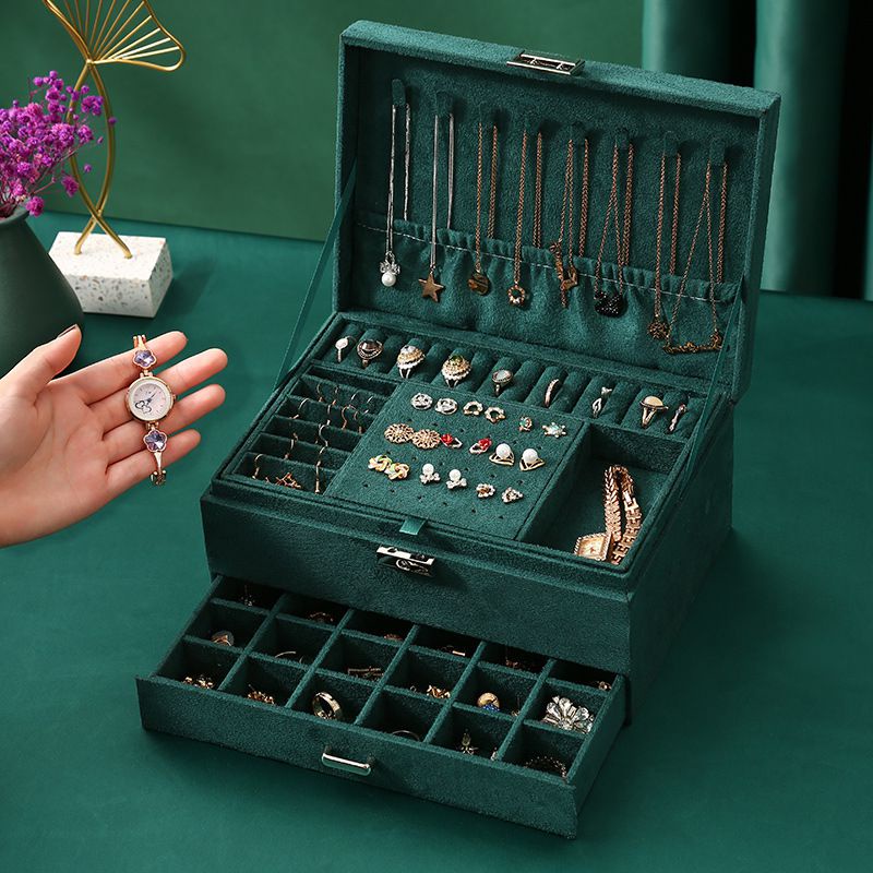 Hộp trang sức ba tầng da pu sức chứa lớn chia nhiều ngăn thích hợp , hộp đựng phụ kiện bông tai / nhẫn / vòng cổ