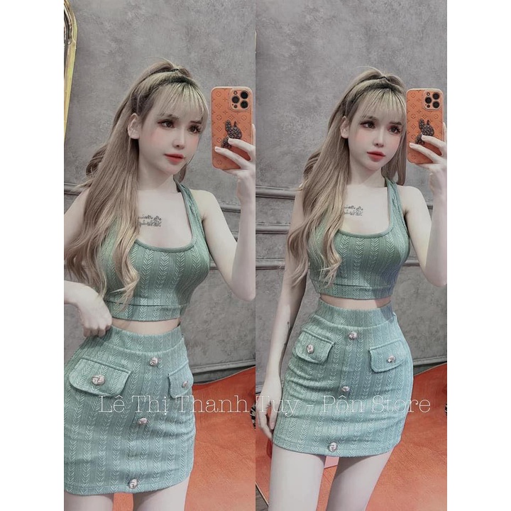 Set Áo CRT Kèm Chân Váy thun xương cá