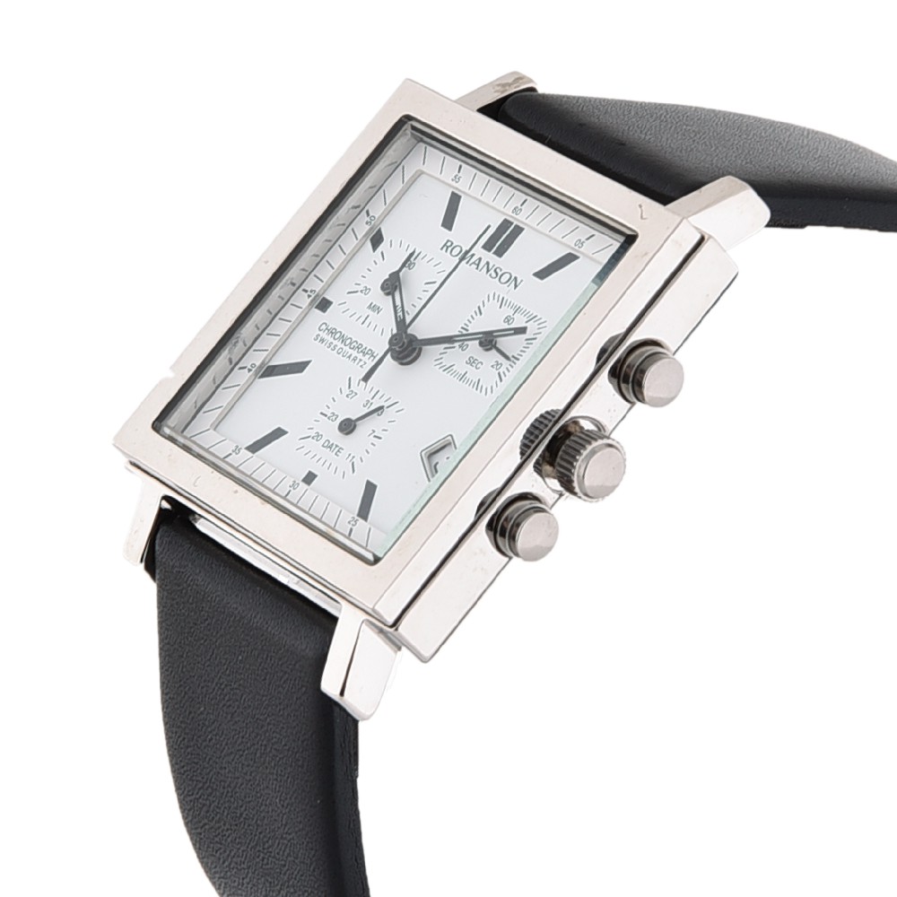 Đồng hồ Romanson Sport Men Watch UL2118MWWH nam dây da vỏ Titanium máy Thụy Sĩ kính chống xước, bấm giờ thể thao cao cấp