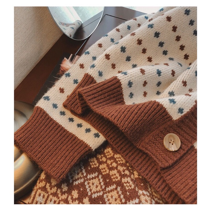 Áo khoác cardigan len hoạ tiết