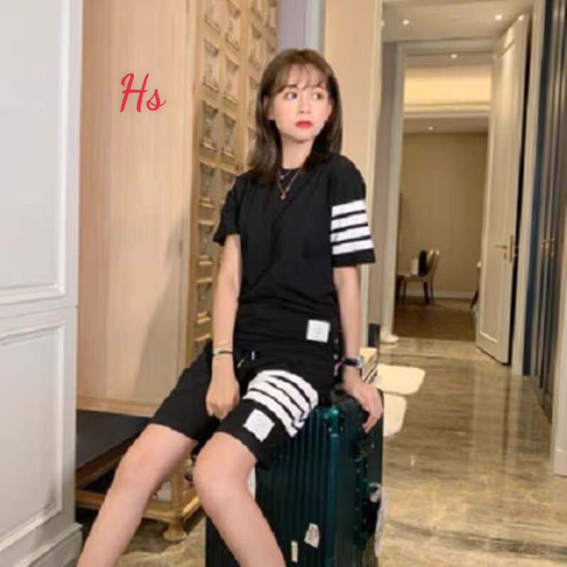 Bộ Quần Áo 4 Sọc Phản Quang ❤ Set Áo Thun Tay Lỡ Quần Đùi Ống Rộng Cotton Nam Nữ MND98