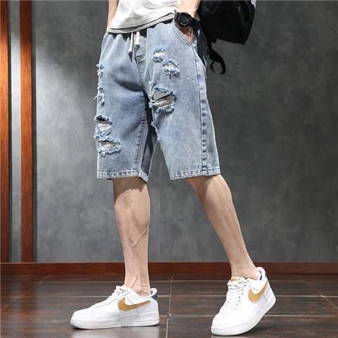 Quần Short Denim Mỏng Dáng Rộng Phối Rách Cá Tính Cho Nam