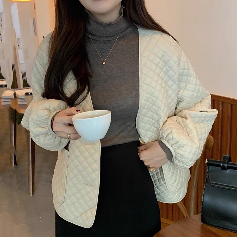 Áo khoác cổ V may trám phong cách retro hàn quốc