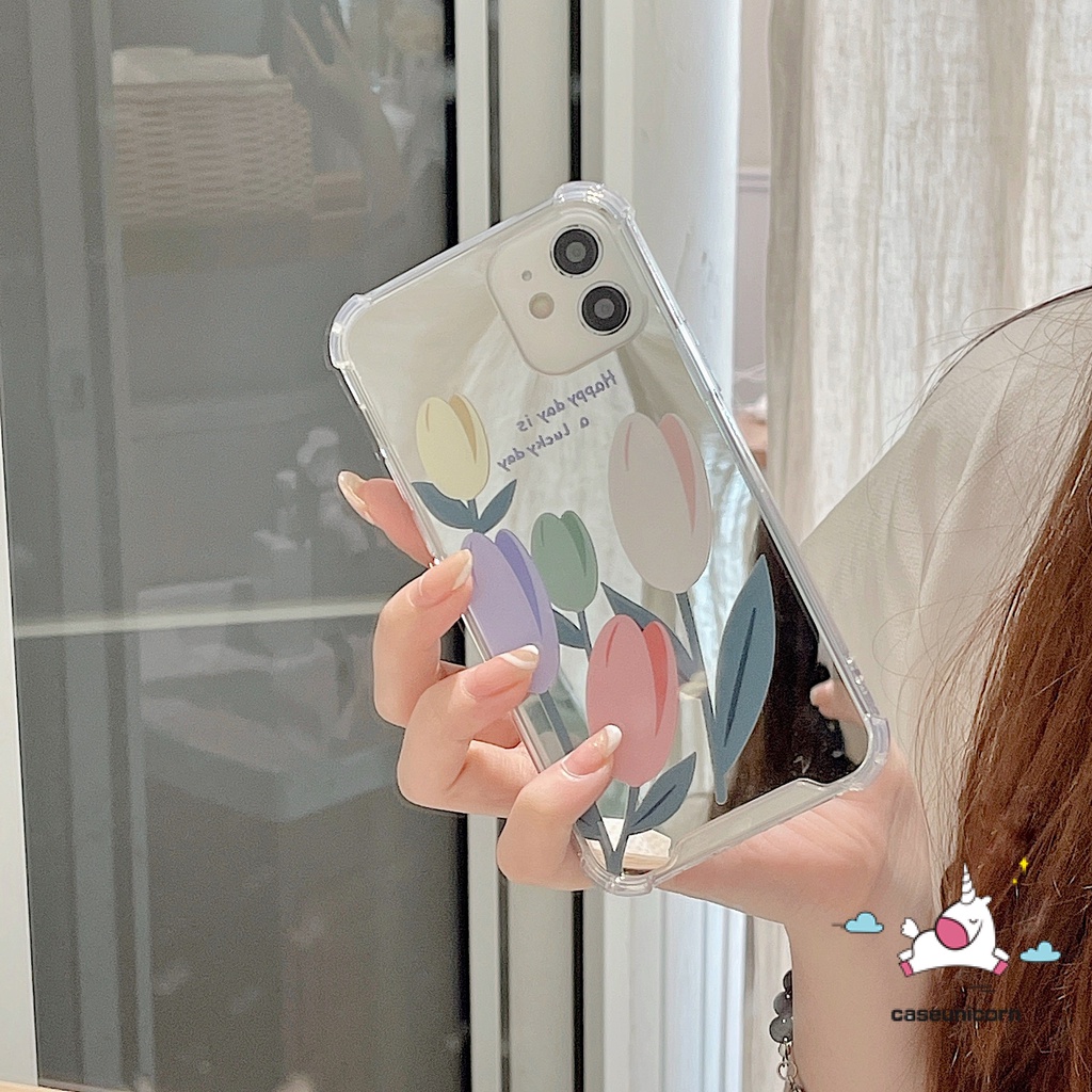 Ốp Điện Thoại Chống Sốc Tráng Gương Họa Tiết Hoa Tulip Cho iPhone 7plus 11 13 12 Pro MAX 7 8 Plus X XR XS MAX SE 2020