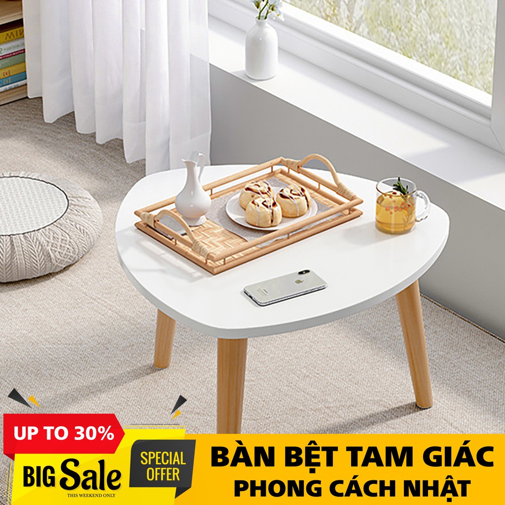 Bàn Trà sofa Cao Cấp màu Trắng hiện đại Tam Giác chân gỗ sồi