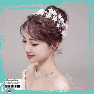 HDCài tóc cô dâu hoa nhựa pha lê hạt trai băng đô mềm Giangpkc Sp002896