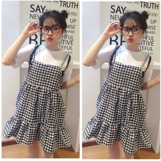 Set áo thun + đầm caro