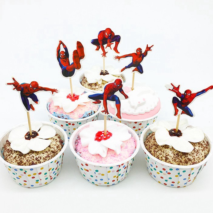 24 Que cắm trang trí bánh sinh nhật gắn hoạt hình người nhện dễ thương