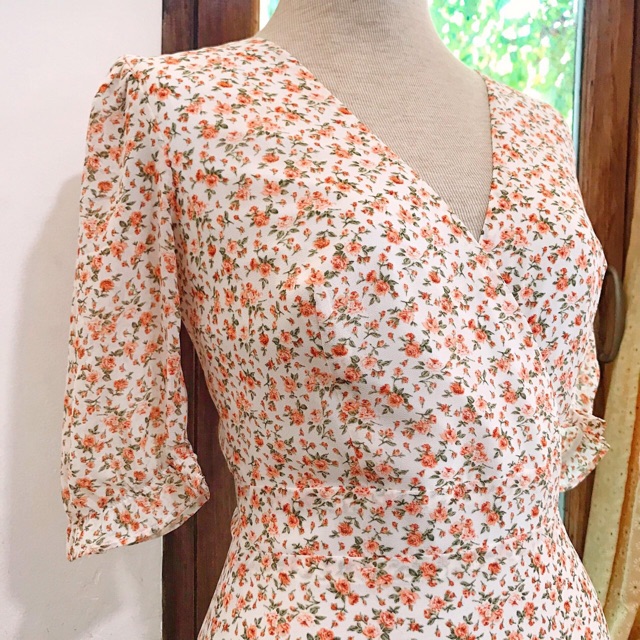 Emily Dress- Đầm hoa cổ V maxi tay phồng- SDX79 | BigBuy360 - bigbuy360.vn