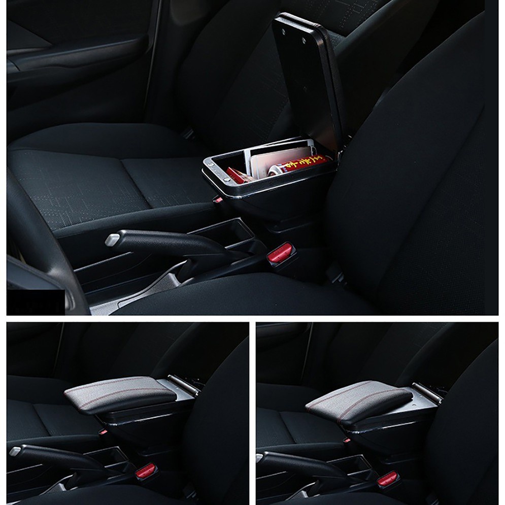 Hộp tỳ tay xe Hyundai I10 2022 màu đen, có cổng USB lắp đặt dễ dàng