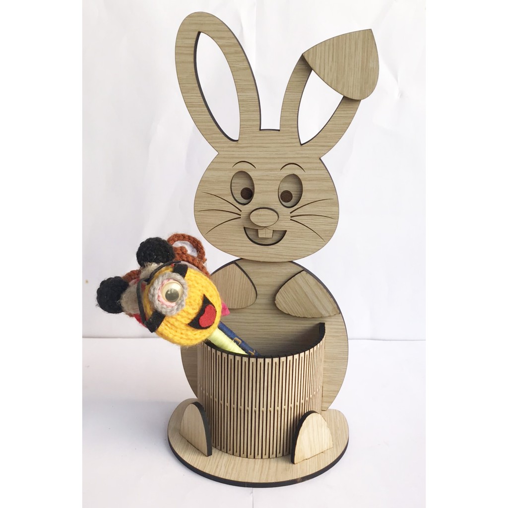 Hộp cắm bút, hộp bút để bàn hình con thỏ có khay to để bút viết thích hợp làm quà tặng, trang trí de