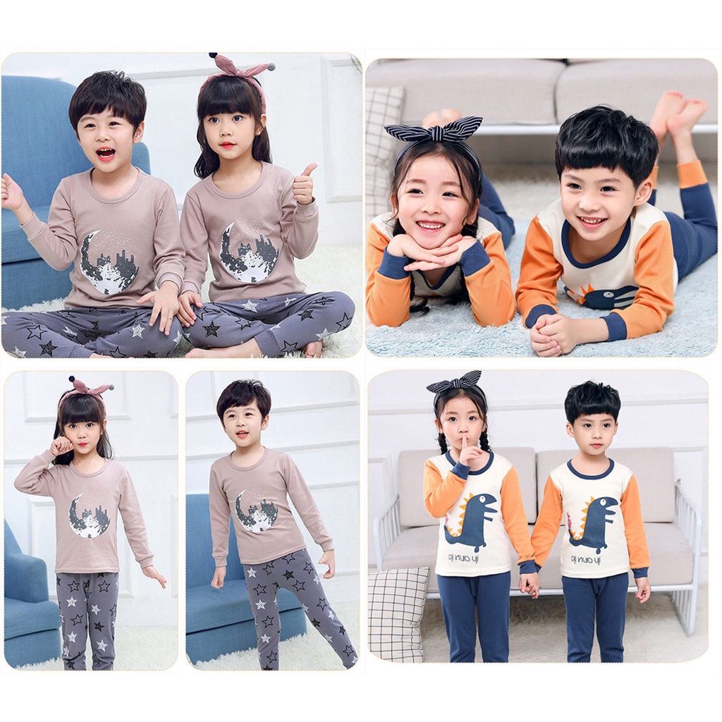Bộ Đồ Ngủ Cotton Tay Dài 100-160cm Thời Trang Xuân Thu Cho Bé