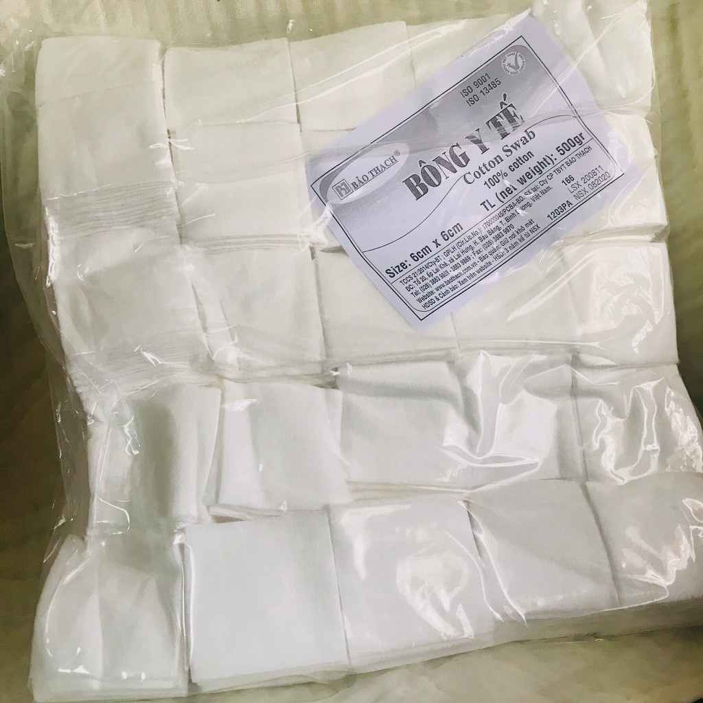Bông gòn cắt sẵn Bảo Thạch 6x6cm - Bịch 500g