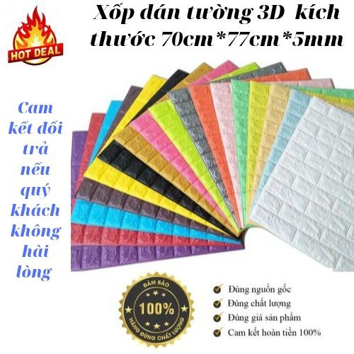 Xốp Dán Tường 3D Giả Gạch Kích Thước 70cm x 77cm Dày 4mm, Xốp Dán Tường Có Keo Sẵn Cách Âm Cách Nhiệt, Chống Thấm Nước