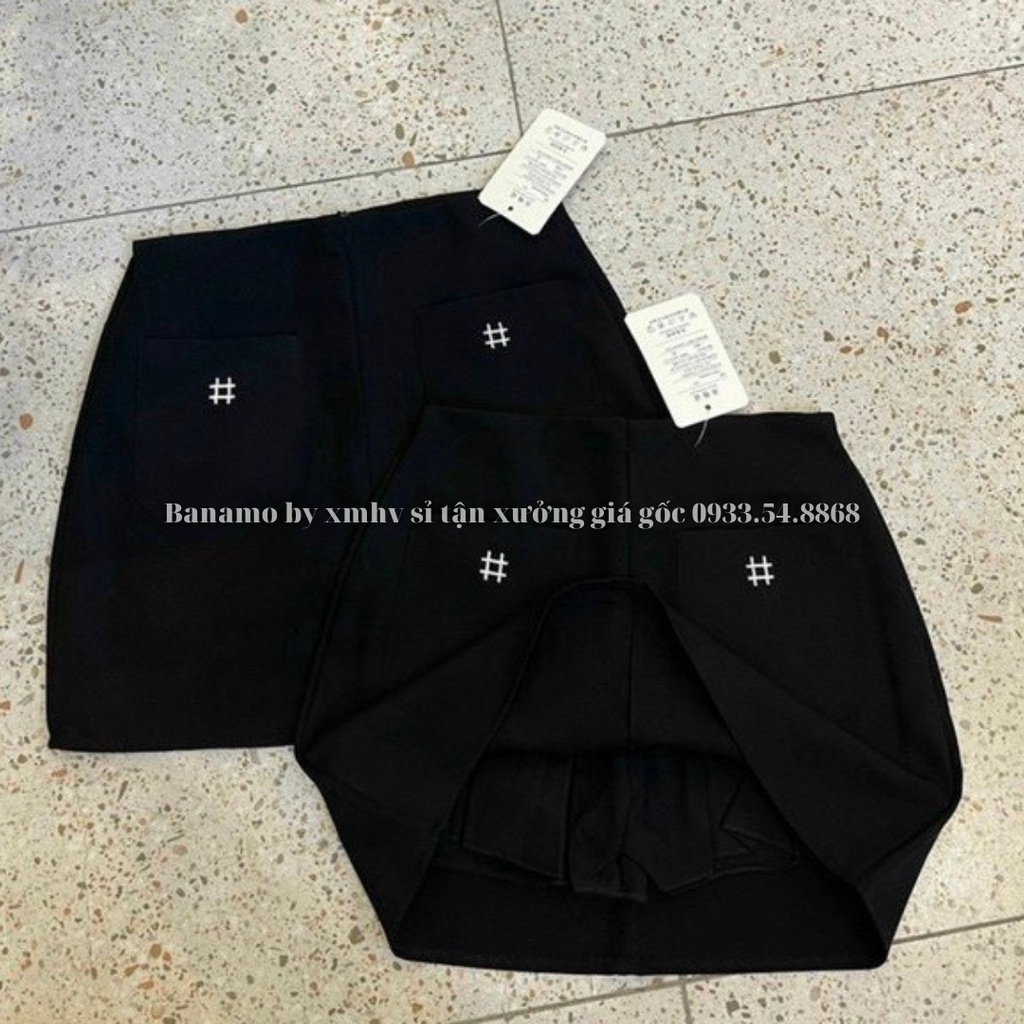 Chân váy nữ thêu hashtag chất tuyết mưa siêu đẹp thời trang Banamo Fashion váy nữ thêu hashtag 5344