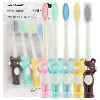 Set 4 chiếc bàn chải đánh răng trẻ em hình thú có nắp đậy hàng xuất Nhật