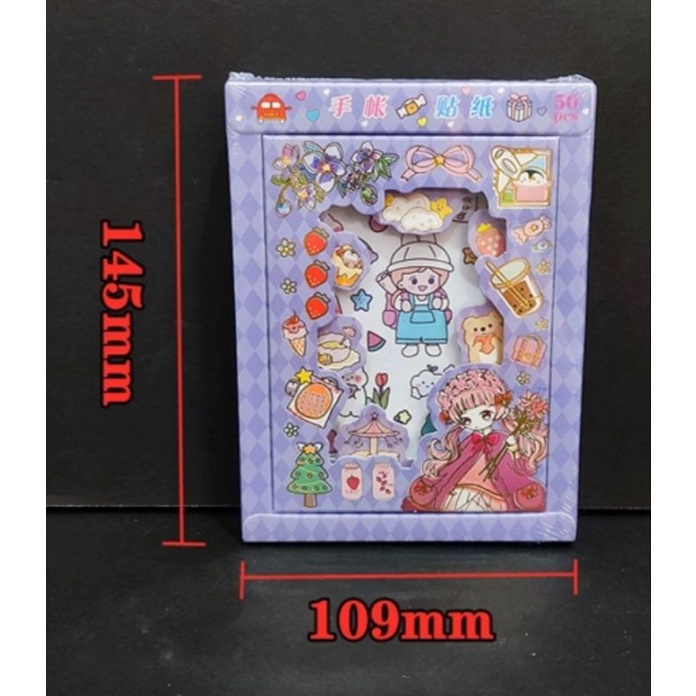 Hộp 50 tấm sticker size lớn dễ thương, giấy đẹp, size A6