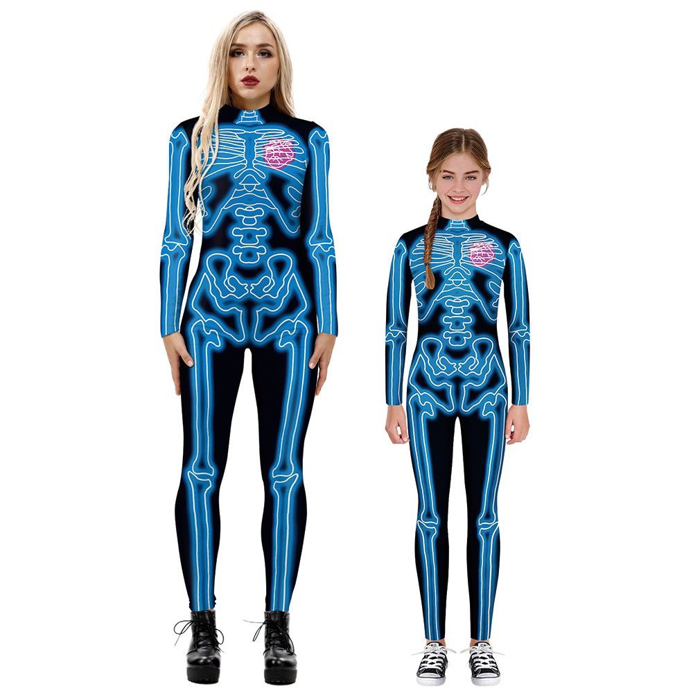 Halloween funny Skeleton Print Cos Parent-child Elastic Long-Sleeved Bodysuit Jumpsuit