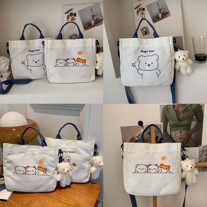 Túi Đeo Chéo Vai Bằng Vải Canvas In Họa Tiết Hoạt Hình Dễ Thương Phong Cách Hàn Quốc Thời Trang Cho Nữ