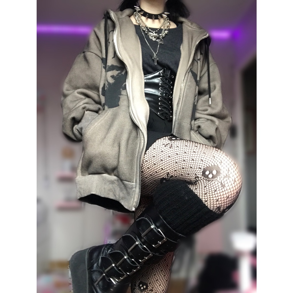 Sexy Mesh Tights Skull with Print Fishnets Erotic Anime Stockings Women Nylon Transparent High-Waisted Net Female Long Pantyhose