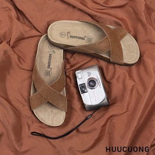 Dép sandal quai chéo da bò đế trấu