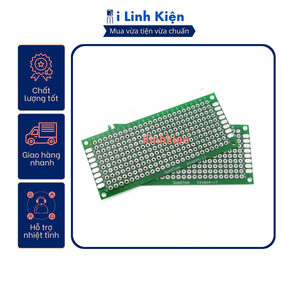 PCB lỗ 3x7cm phíp thủy tinh FR4 2 mặt