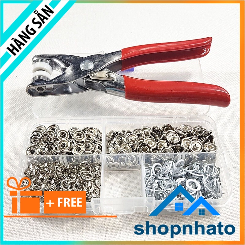 Combo bộ kìm bấm khuy áo kèm hộp 100 bộ cúc áo( 400 nút), kìm bấm cúc tiện dụng cho mọi nhà dễ dùng bền bỉ