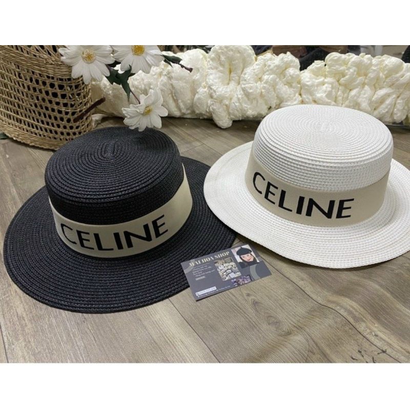 Mũ nón cói đi biển vành nhỏ đai Celine siêu đẹp