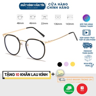 Gọng kính cận nữ T530 mắt kính tròn viền kim loại mạ vàng càng nhựa trong suốt hot trend